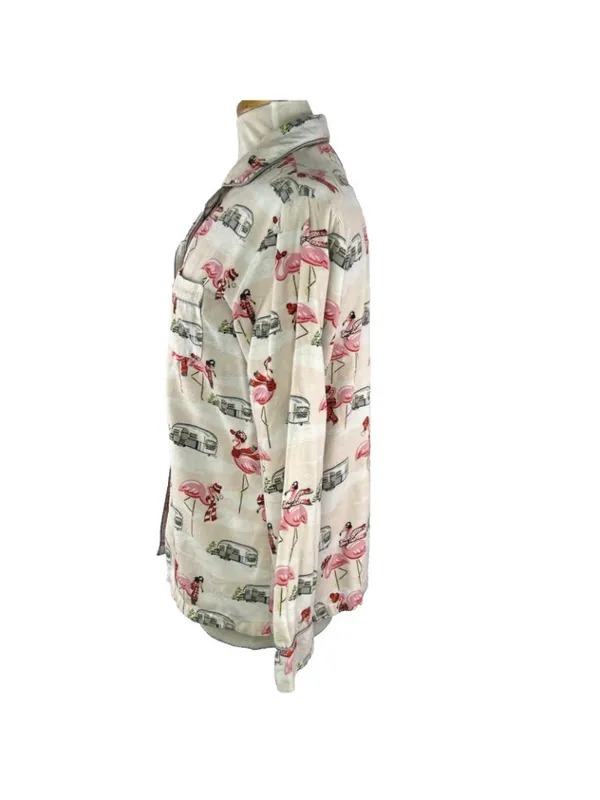 Nick and Nora Sz Small Pajama Set Womens Pink Drawstring Pockets Camper Flamingo - Image 9