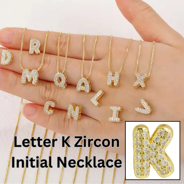 Balloon Zircon Letter K Initial Necklace Gold - Image 2