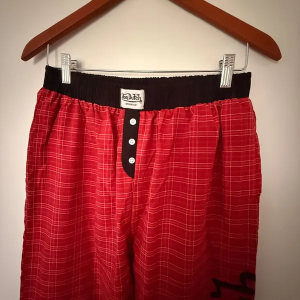 NWT Von Dutch Red Plaid Lounge Pants Y2K Logo Button Fly Pajama Bottoms Sz S - Image 4