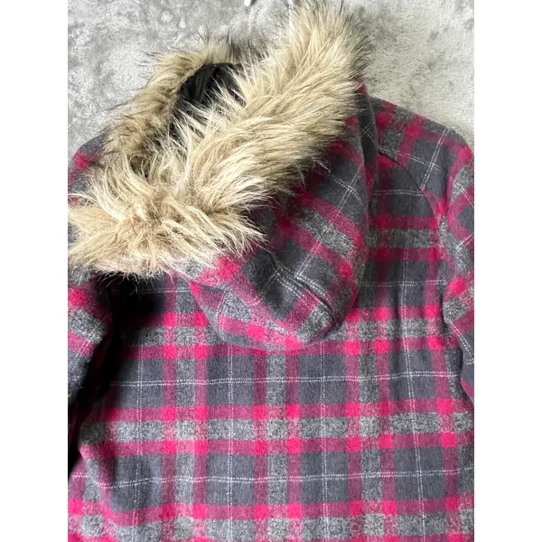 Carhartt Women’s Camden Plaid Wool Blend Quilted Jacket Faux Fur Hood XS - Image 4