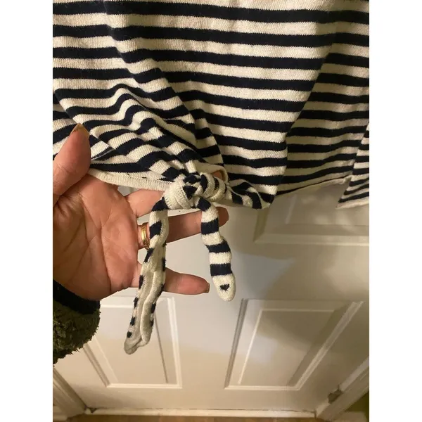 J. Crew Striped Flare Sleeve tie front sweater size small - Image 4