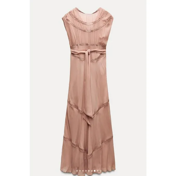 ZARA 2025‎ Collection | NEW Tan Lace Slip Midi Dress Medium Dainty Coquette Fem - Image 8