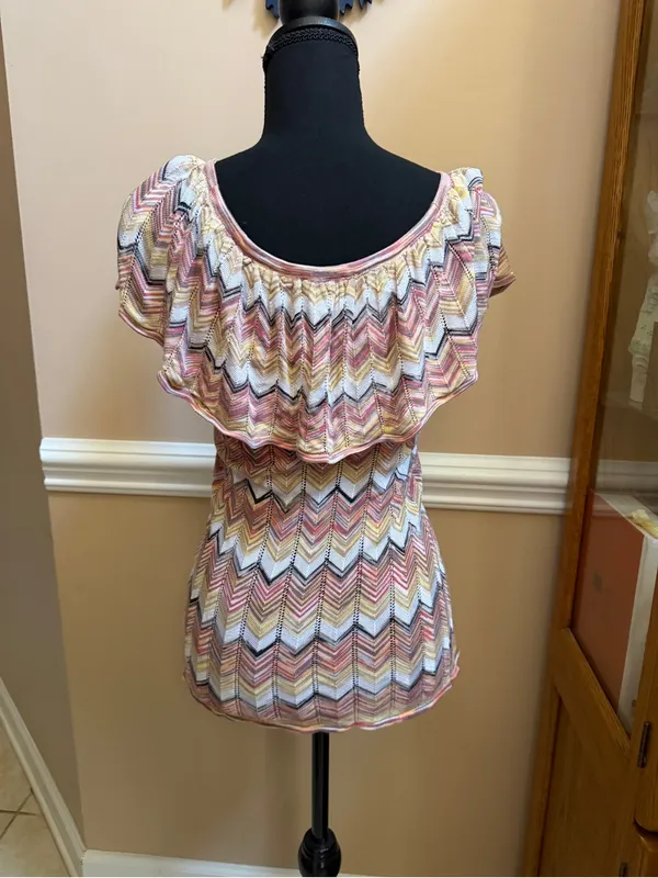 White House Black Market Chevron Multi-Knit Off-the-shoulder Sweater - Image 3