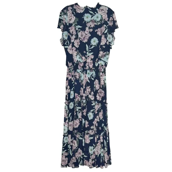 Joie De Vivre Dress Floral Cottage Boho Romantic Prairie Whimsical Maxi Navy 2X - Image 5