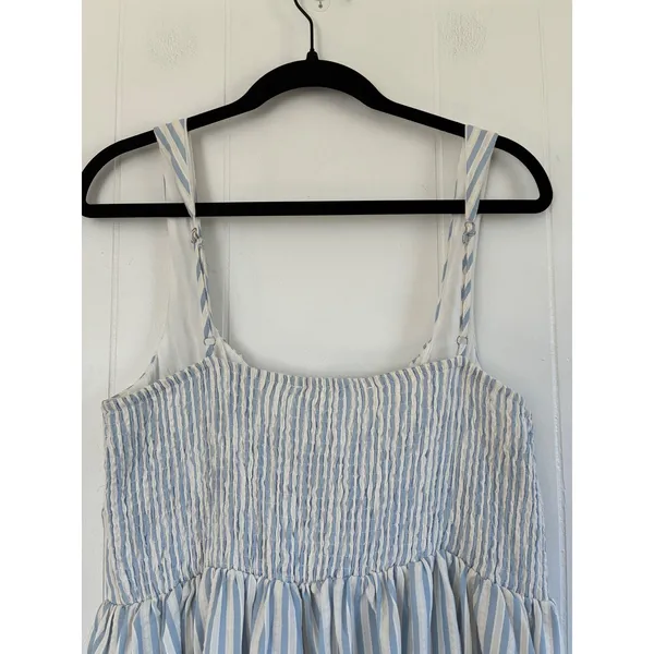 NWT Altar'd State Blue Ivory Striped Midi Dress XL Smocked Milkmaid‎ Cottageore - Image 4