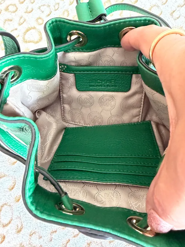 Michael Kors Bucket Bag Leather Mini Crossbody Esmerald Green Women's - Image 6