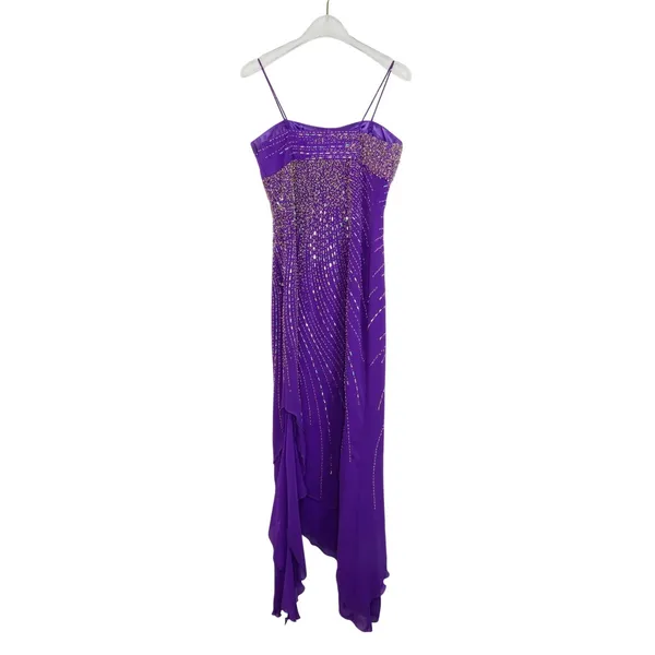 Party Time Y2k Vintage Prom Dress Purple Sequin Rhinestone Evening Gown 4 Small - Image 5