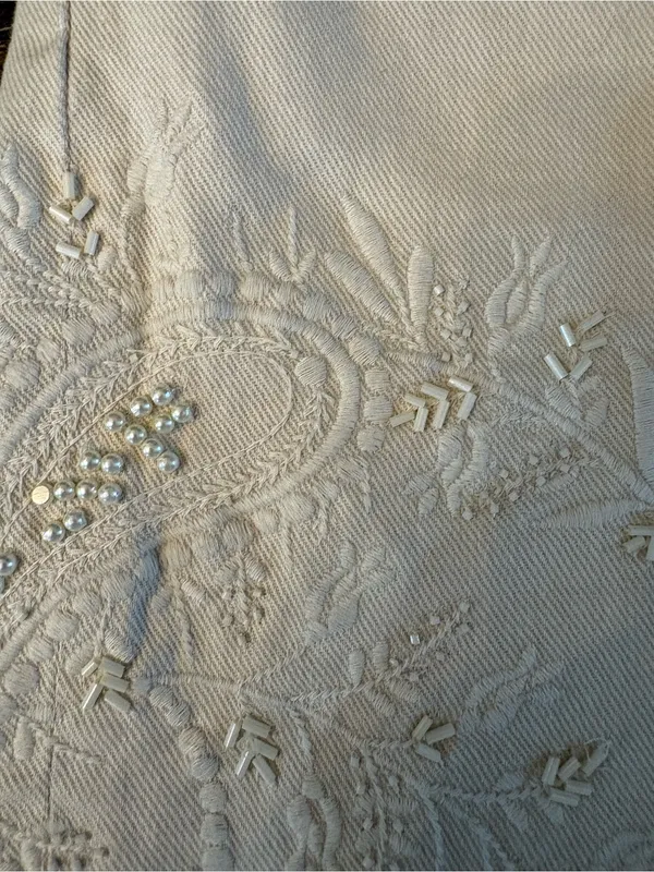 Lauren Ralph Lauren Wide Leg Jeans Womens 6 Ivory NWT Floral Beaded High Rise - Image 4