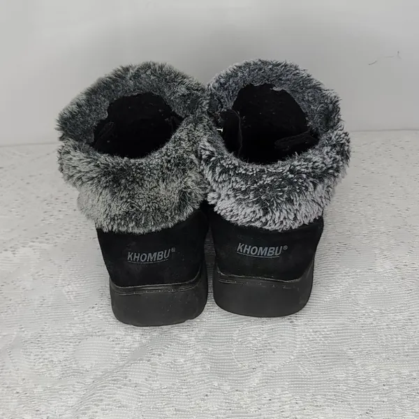 Khombu Jessica suede leather faux fur black ankle booties boots sz 7 - Image 6