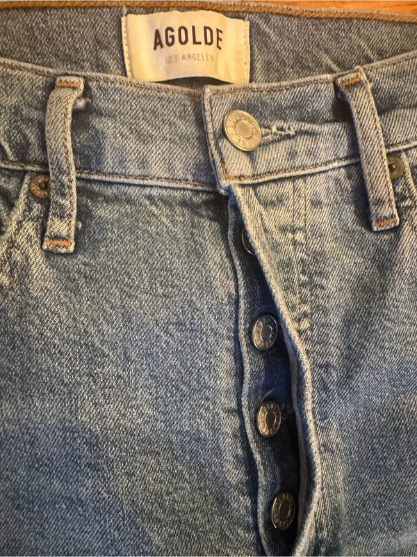 AGOLDE Riley High-Rise Straight Distressed Jeans Wash Medium Size 24 EUC - Image 3