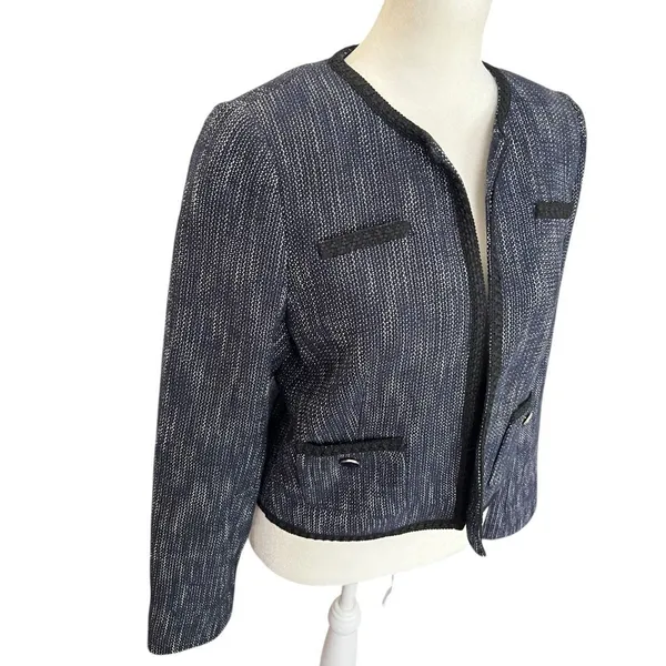Hobbs London Navy Tweed Boucle Collarless Cropped Jacket Blazer US 8 - Image 3
