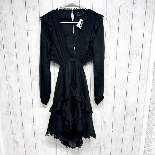 ASOS Dress Women Size 6 Mini‎ Laced Open Black Pleated Ruffled Black Summer - Image 2