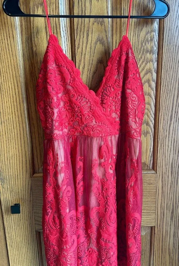 Red Lace Dress AUDINE Southern Fried Chics Antique Lace Western Boho Prom Sz M - Image 10