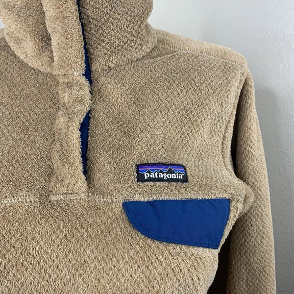 PATAGONIA Re-Tool T-Snap Pullover Sz S Tan Brown Blue Fleece Sweater Half-Snap - Image 4