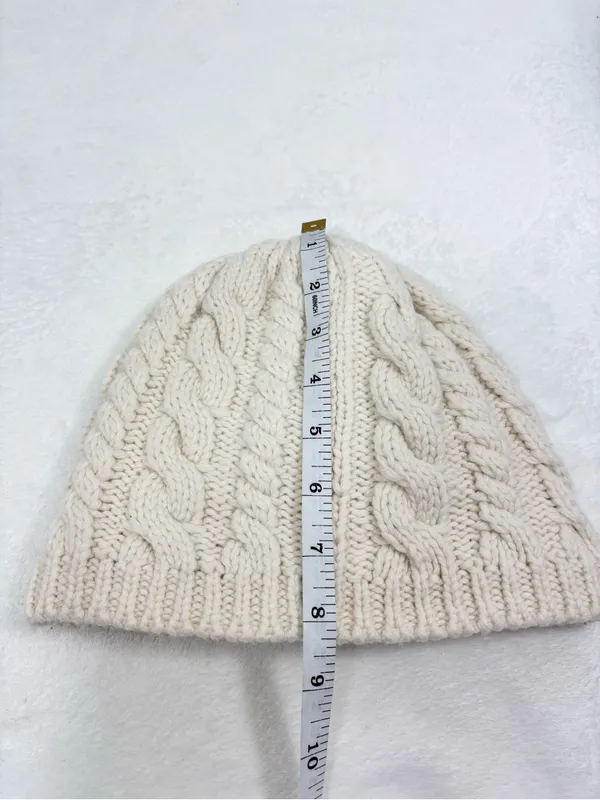 The North Face Cream Knit Beanie - Chunky Cable Style - Image 9