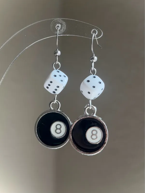 Handmade y2k funky grunge style 8 ball & dice dangle earrings 🎲🖤💕 - Image 3