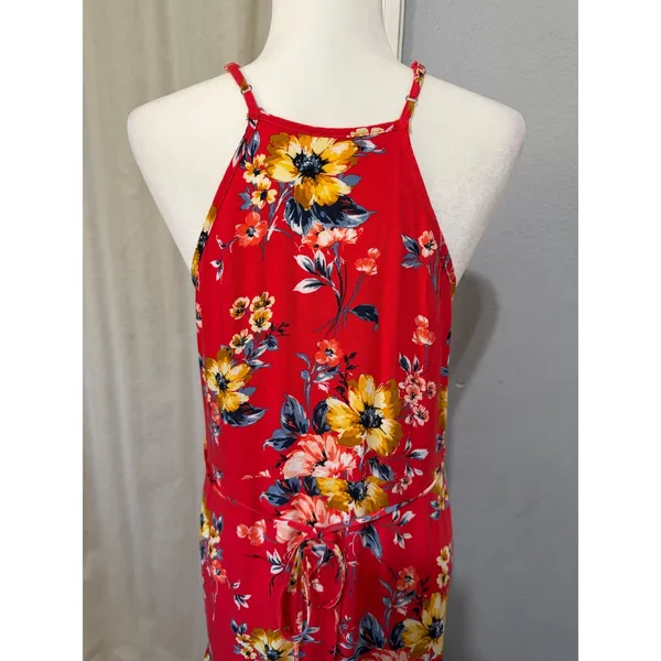Band of Gypsies Red Floral Tiered Maxi Dress Small Halter Keyhole Boho Sundress - Image 13