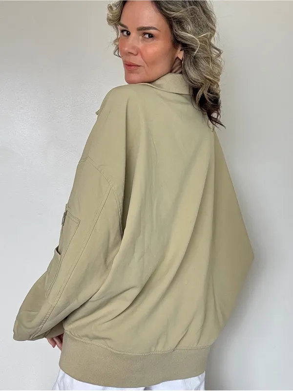 WeWoreWhat Oversized Bomber Jacket in Light Khaki - Image 4