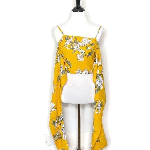 Goodnight Macaroon Boho Tropical Resort Drape Accent Tie Camisole Crop Top S Yellow Floral‎ White - Image 11
