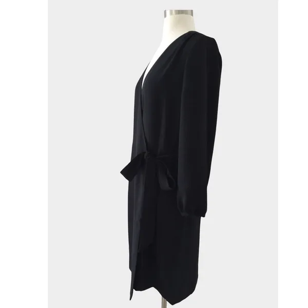 J. Crew Black Crepe Wrap Dress Tie Waist Size 10 Minimalist Classic Professional - Image 4
