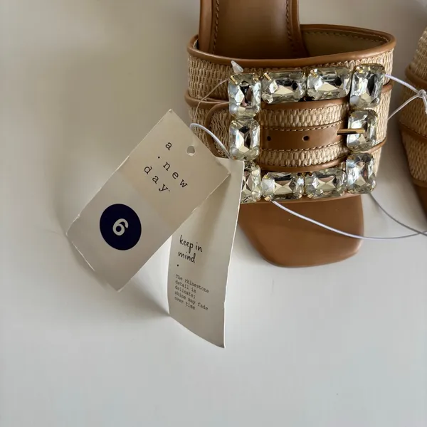 A New Day Kathleen Raffia Glam Buckle Block Heel Slide Sandals Womens Size 6 NEW - Image 3