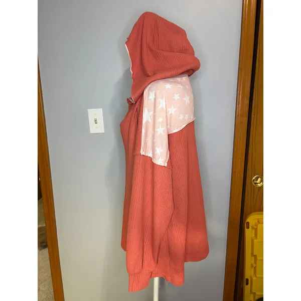 POL Womens‎ Waffle Knit Star Print Contrast Hoodie Terracotta Orange boho - Image 3