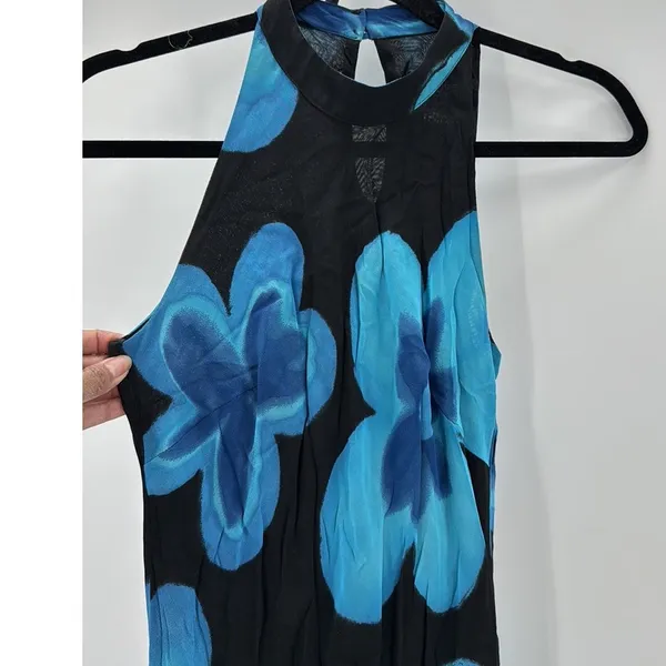 Vintage 90s Tessuto big blue tropical teal Floral Dress size S summer maxi - Image 3