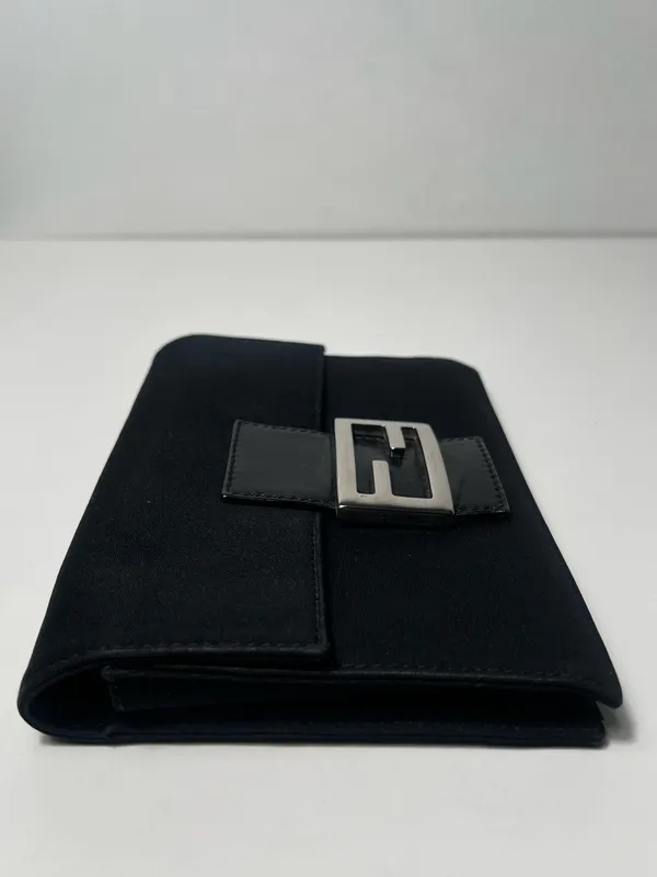Fendi FF Logo Black Canvas Zucca Baguette Shoulder Flap Crossbody Bag Clutch - Image 8