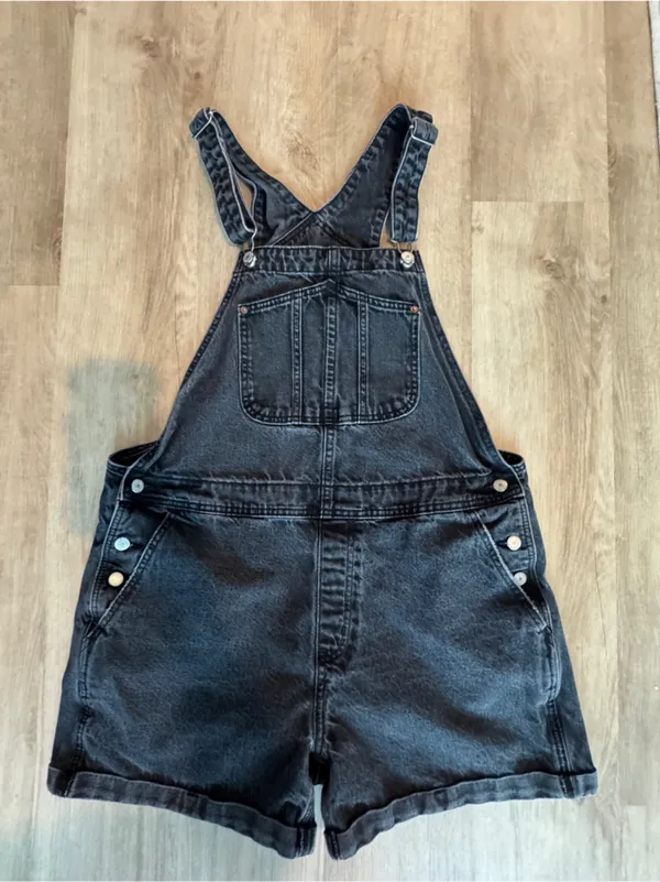 Old Navy Slouchy Straight Non-Stretch Black Jean Short Overalls XL - Image 2