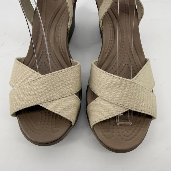 Crocs Leigh II Cross Strap Ankle Wedge Sandal Beige Khaki Women 8 Strappy New - Image 2