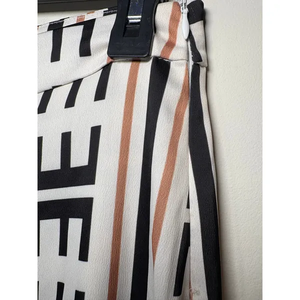 fab'rik Wide Leg Pants White Black Brown Geometric Stripe Designer Chic Small - Image 4
