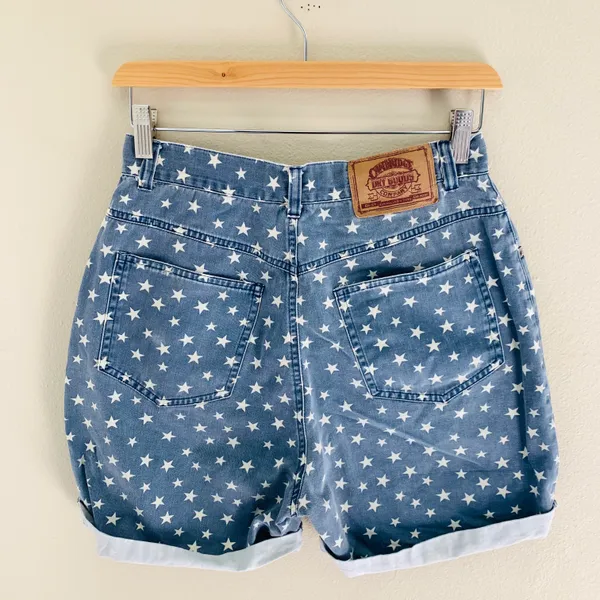 Vintage Star Print Shorts Blue Size 8 - Image 5