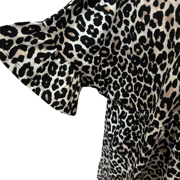 Asos Design Leopard Print Tiered‎ Babydoll Mini Dress Size 12 Ruffle Sleeve - Image 4