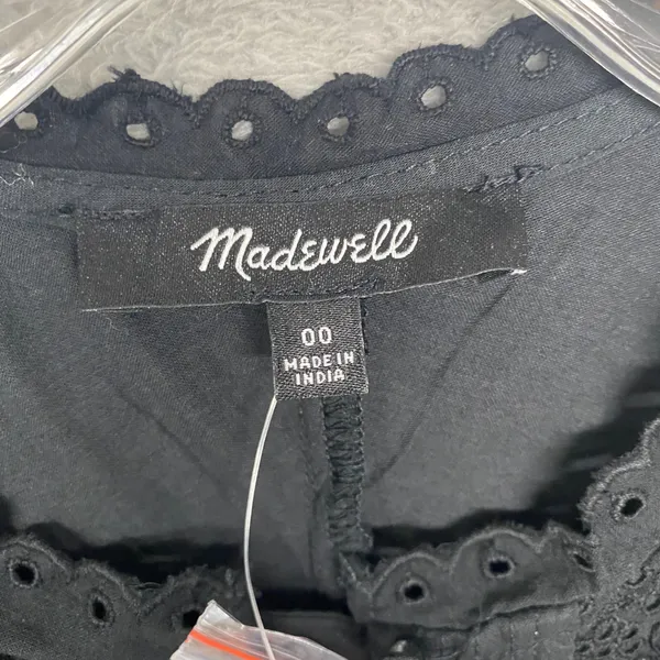Madewell Dress Size 00 Black Eyelet Flutter Sleeve Mini Dress Cotton Voile NU556 - Image 3