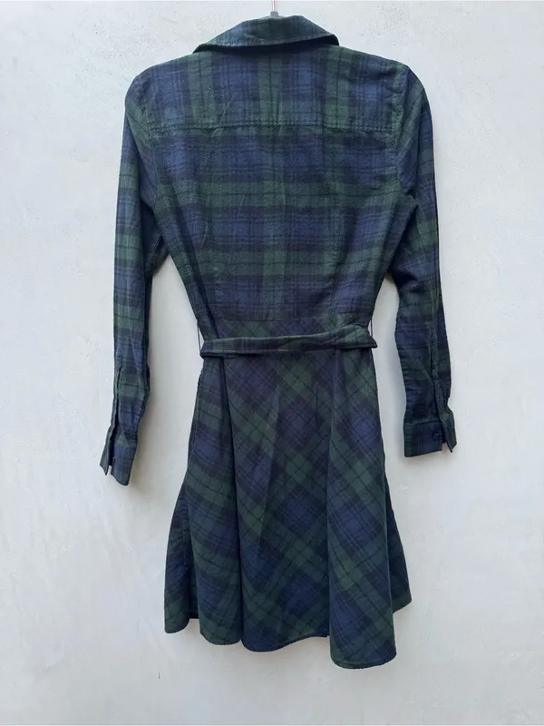 Brooks Brothers Brushed Cotton Flannel A Line Shirt Dress Navy Green Plaid 4 - Image 4