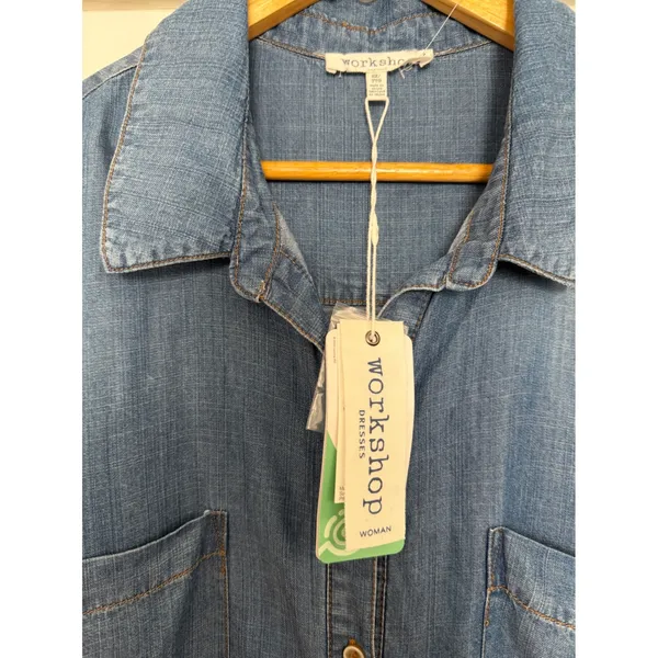 Workshop Woman Tencel Denim Shirt Dress Blue Frayed Hem Plus Size 2X NWT - Image 5
