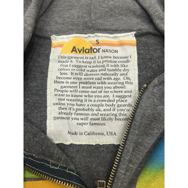 Aviator Nation Grey 5 Stripe Copilot Zip Up Hoodie Size Small Preppy Coding - Image 3
