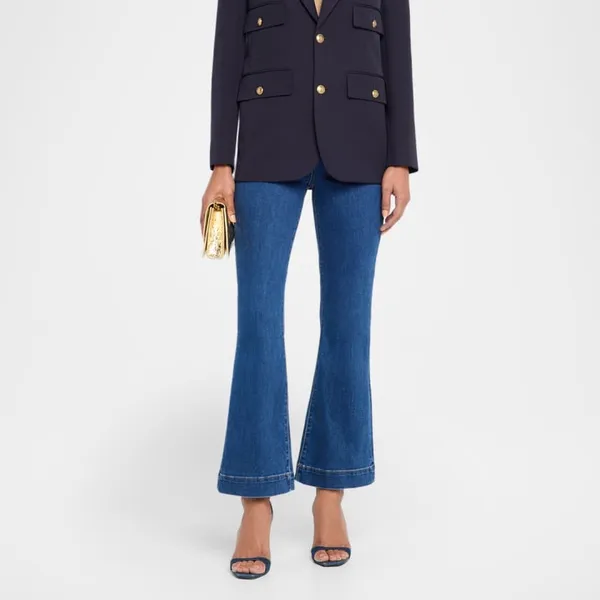 Veronica beard Carson ankle flare high rise jeans in washed oxford blue denim 30 - Image 8