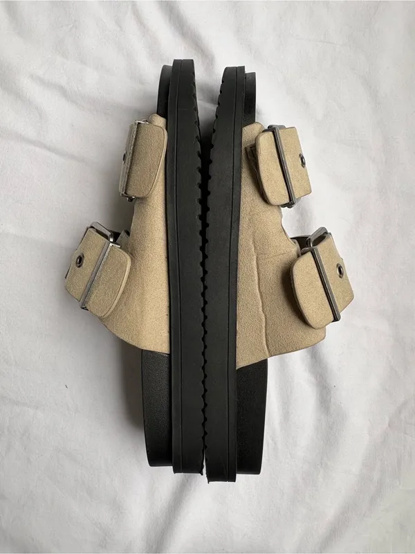 Madden NYC Double Buckle Slide Sandals Beige Black Size 9 - Image 4