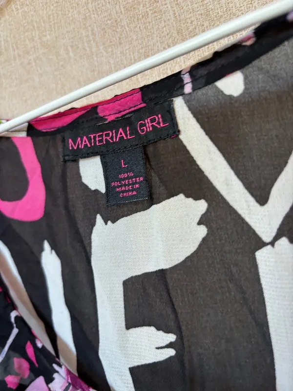 Material Girl Black Floral Sleeveless Tank Top - Pink, Purple & Green Sheer Lrg - Image 2