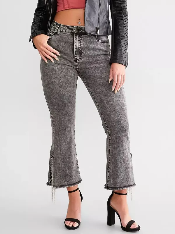 Blue B Rhinestone High Rise Cropped Flare Jeans in washed black XS/25 - Image 4