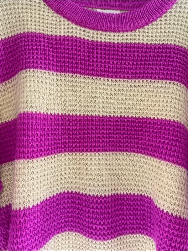 Striped Pink and Cream Knit Sweater Size L - Image 3