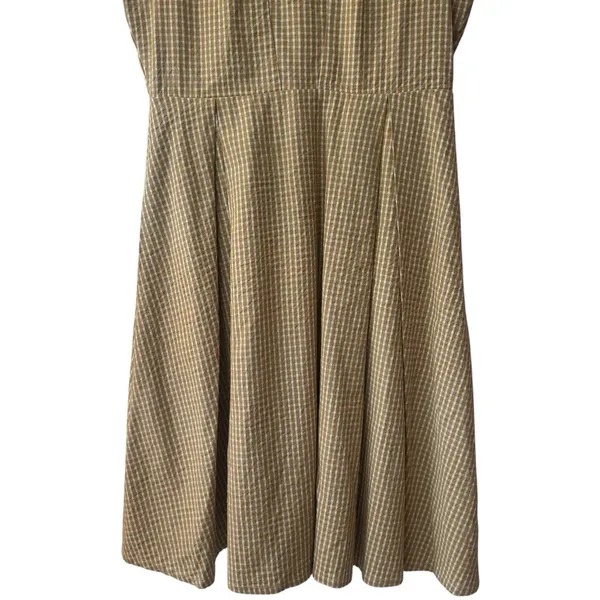 mo:vint Yellow Grey‎ Checkered Square Neck Midi Dress Summer Cottagecore L - Image 5