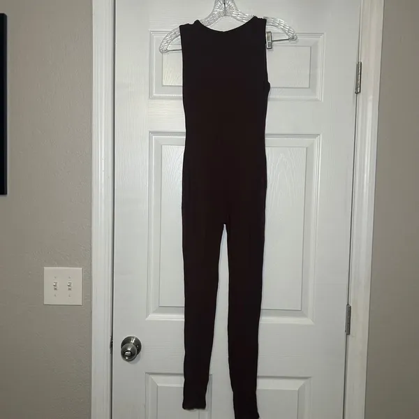 Naked Wardrobe Baby Mama Brown Sleeveless Maternity Jumpsuit Small NWT lounge - Image 4