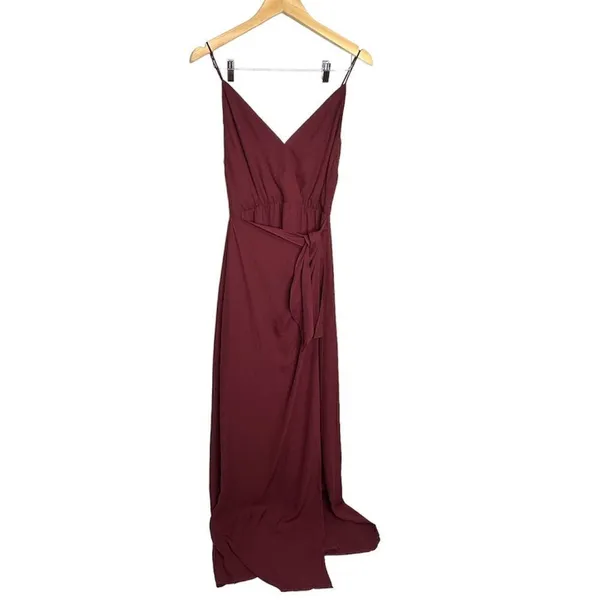 Wayf‎ Maroon Bridesmaid Maxi Wrap V-Neck Dress Size Small - Image 3
