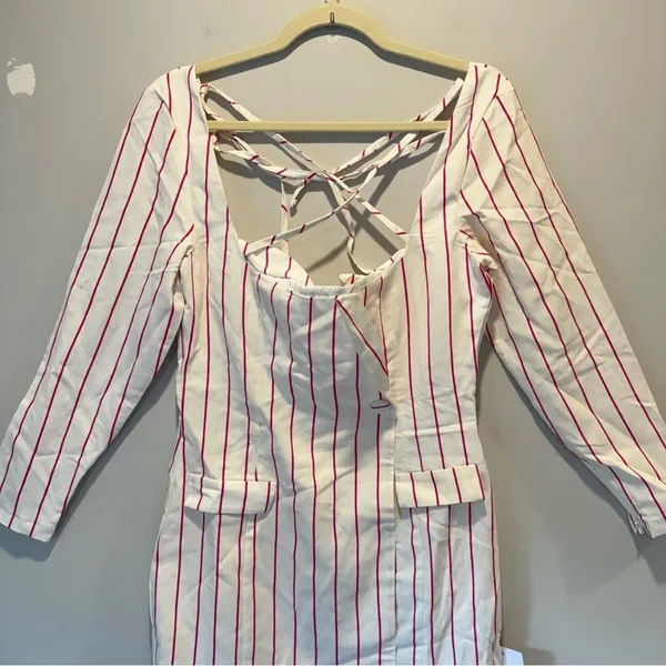NWT ASOS DESIGN x MILLIE halter neck‎ blazer mini dress in stripe print White - Image 5