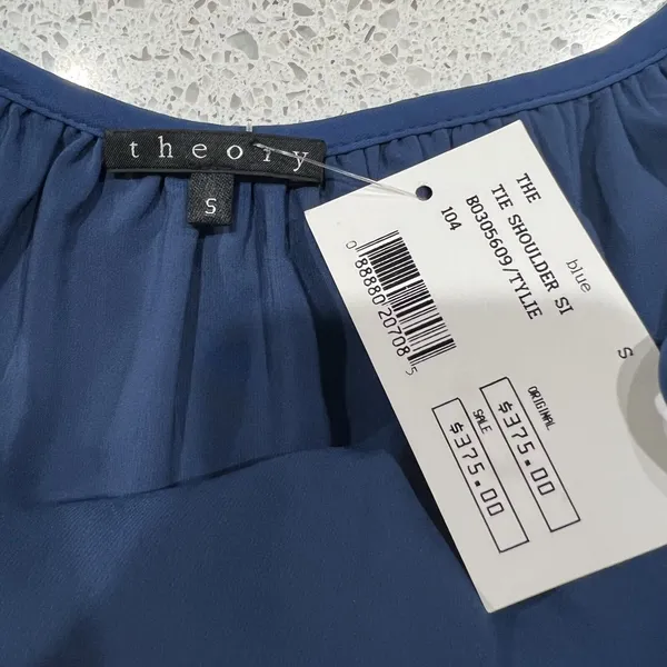 Theory Size S Tylie Maxi Dress Blue Shoulder Tie Spaghetti Strap Elastic Waist - Image 4