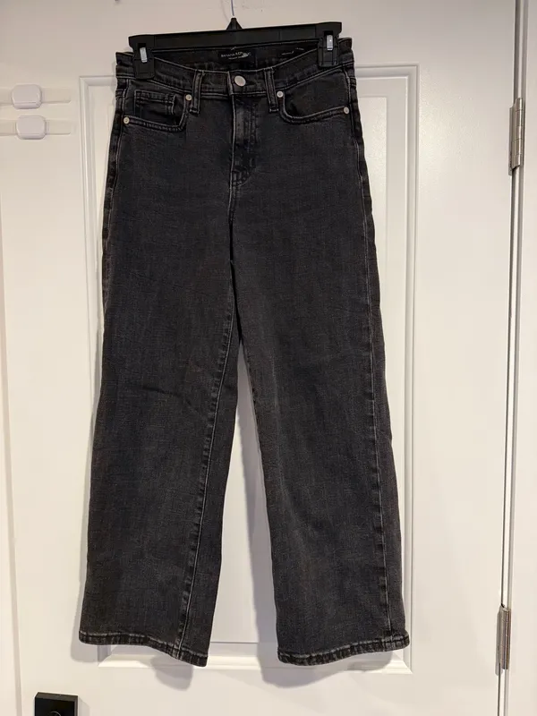 Banana Republic Premium Denim High Rise Wide Leg Crop Jean Women's US 25 Black - Image 5