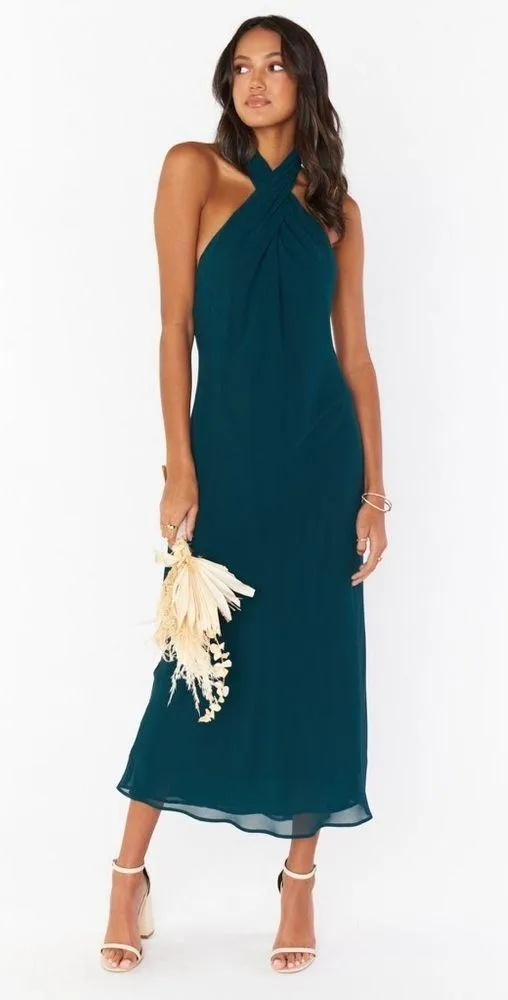 SHOW ME YOUR MUMU Jasmine Halter Midi Dress In Emerald Chiffon - Image 5