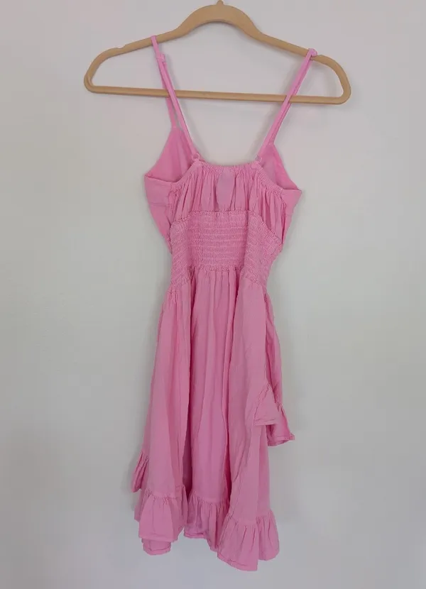 Hot Pink Barbie Bubble Gum Pink Tie Front Ruffle Cotton Dress Size M/L NWT - Image 15